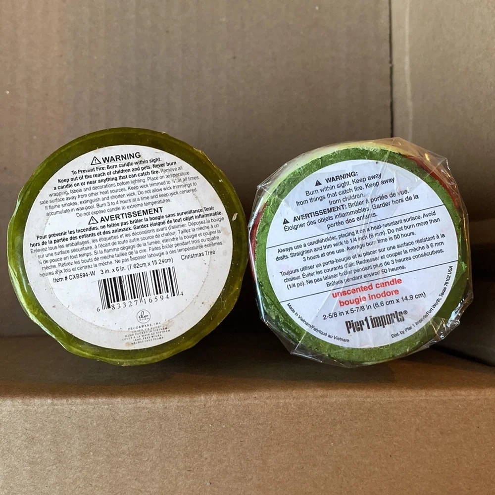 Pier 1 Imports Embossed Green Santa Candle Set